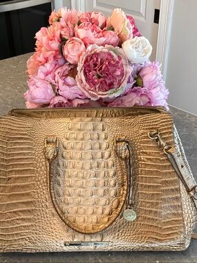 Brahmin Gold Croc-Embossed Satchel